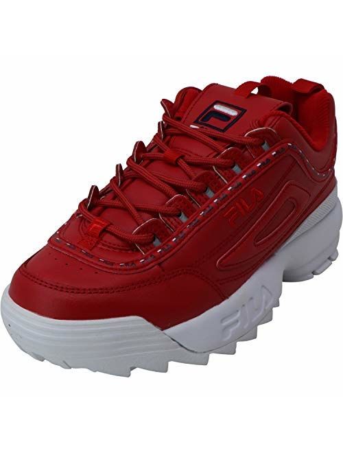 Fila Womens Disrupter II Premium Repeat Leather Low Top Lace Up Fashion Sneak.