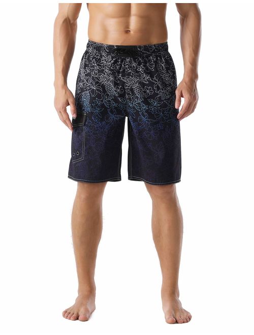 Nonwe Men's Beachwear Board Shorts Quick Dry with Mesh Lining Swim Trunks