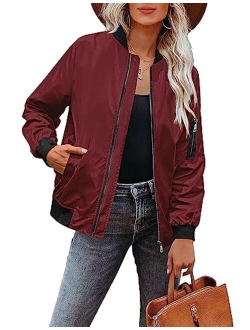 Zeagoo Women Classic Solid Biker Jacket Zip up Bomber Jacket Coat