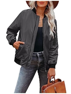 Zeagoo Women Classic Solid Biker Jacket Zip up Bomber Jacket Coat