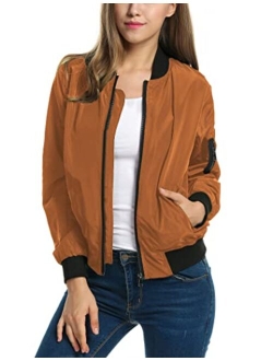 Zeagoo Women Classic Solid Biker Jacket Zip up Bomber Jacket Coat