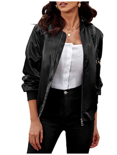 Zeagoo Women Classic Solid Biker Jacket Zip up Bomber Jacket Coat