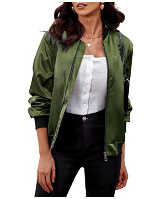 Zeagoo Women Classic Solid Biker Jacket Zip up Bomber Jacket Coat