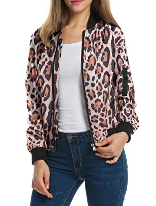 Zeagoo Women Classic Solid Biker Jacket Zip up Bomber Jacket Coat