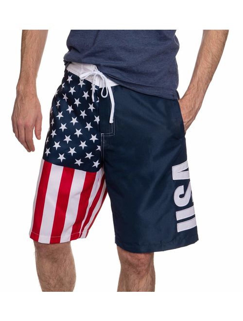 Calhoun Men's Americana USA Flag Fourth of July Swim Board Shorts (USA, Large)