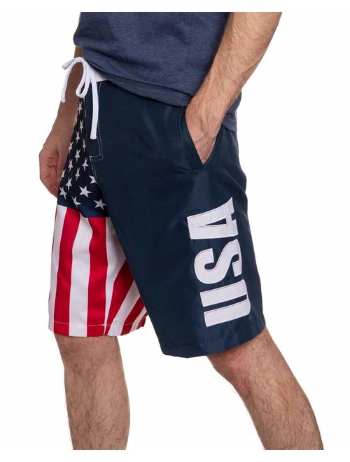 Calhoun Men's Americana USA Flag Fourth of July Swim Board Shorts (USA, Large)