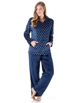 Sleepyheads Women's 1/4 Zip Fleece Pullover with Pocket 2-Piece Loungewear PJs