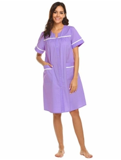 Sleepwear Women Snap-Front Housecoats Cotton Dusters Short Sleeve House Dress S-XXL