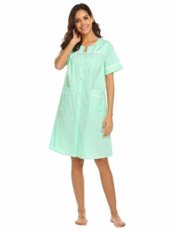 Sleepwear Women Snap-Front Housecoats Cotton Dusters Short Sleeve House Dress S-XXL