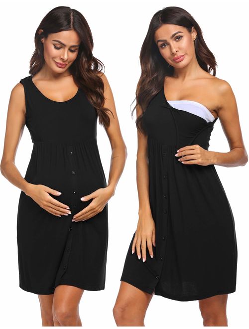 Ekouaer Nursing Dress,Maternity Nightgown Women's Delivery/Labor Breastfeeding Sleep Dress