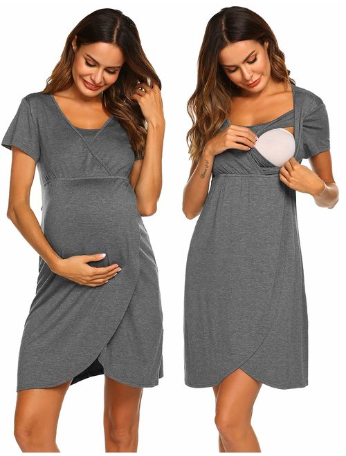 Ekouaer Nursing Dress,Maternity Nightgown Women's Delivery/Labor Breastfeeding Sleep Dress