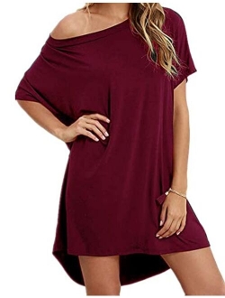 Women's Tshirt Dress, Plus Size Top, Nightshirt Nightgown, Cover Up, Short Sleeve High Low Loose Soft