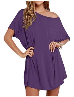 Women's Tshirt Dress, Plus Size Top, Nightshirt Nightgown, Cover Up, Short Sleeve High Low Loose Soft