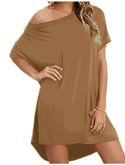 Women's Tshirt Dress, Plus Size Top, Nightshirt Nightgown, Cover Up, Short Sleeve High Low Loose Soft