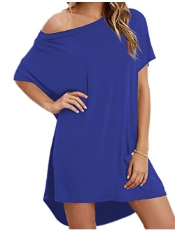 Women's Tshirt Dress, Plus Size Top, Nightshirt Nightgown, Cover Up, Short Sleeve High Low Loose Soft