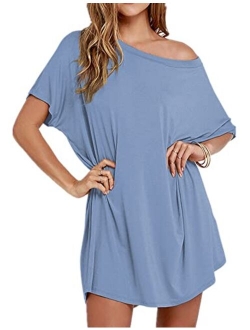 Women's Tshirt Dress, Plus Size Top, Nightshirt Nightgown, Cover Up, Short Sleeve High Low Loose Soft