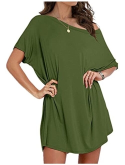 Women's Tshirt Dress, Plus Size Top, Nightshirt Nightgown, Cover Up, Short Sleeve High Low Loose Soft