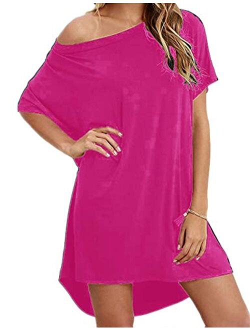 Hioinieiy Women's Tshirt Dress, Plus Size Top, Nightshirt Nightgown, Cover Up, Short Sleeve High Low Loose Soft