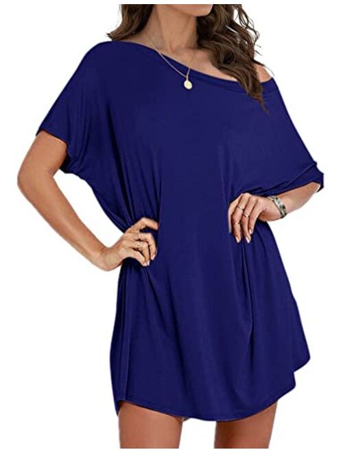 Hioinieiy Women's Tshirt Dress, Plus Size Top, Nightshirt Nightgown, Cover Up, Short Sleeve High Low Loose Soft