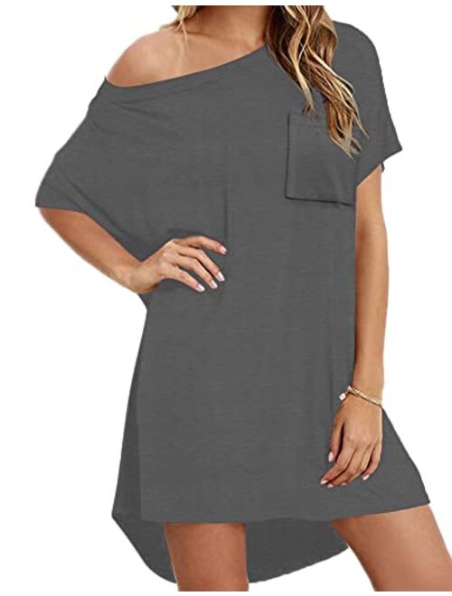 Hioinieiy Women's Tshirt Dress, Plus Size Top, Nightshirt Nightgown, Cover Up, Short Sleeve High Low Loose Soft