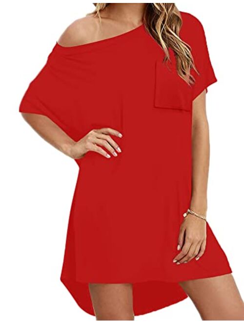 Hioinieiy Women's Tshirt Dress, Plus Size Top, Nightshirt Nightgown, Cover Up, Short Sleeve High Low Loose Soft