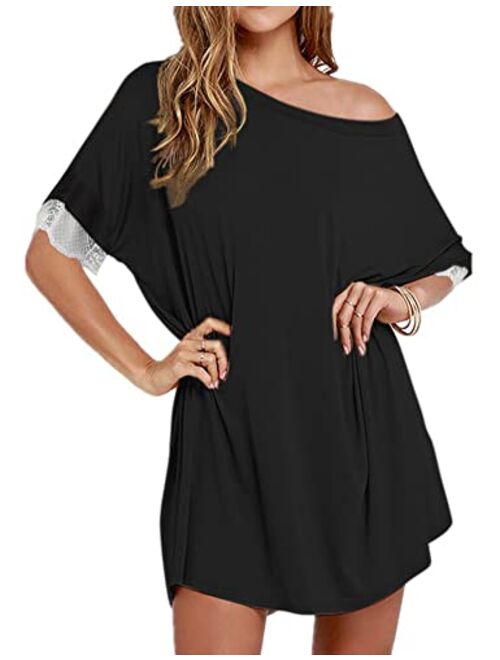 Hioinieiy Women's Tshirt Dress, Plus Size Top, Nightshirt Nightgown, Cover Up, Short Sleeve High Low Loose Soft