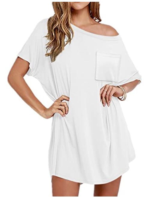 Hioinieiy Women's Tshirt Dress, Plus Size Top, Nightshirt Nightgown, Cover Up, Short Sleeve High Low Loose Soft