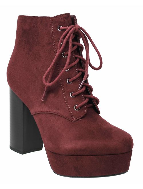 MVE Shoes Women's Ankle Bootie Side Zip Chunky Heel Boots