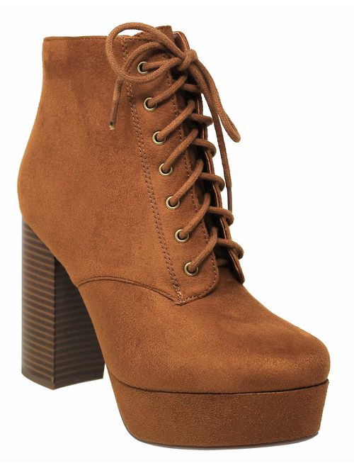 MVE Shoes Women's Ankle Bootie Side Zip Chunky Heel Boots