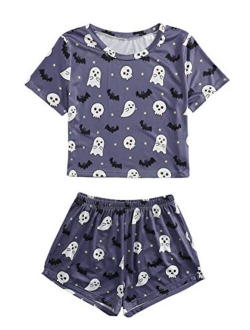 Women's Sleepwear Face Print Top and Red Lip Shorts Pajama Set