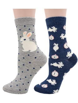 Carahere Women's Cute Animal Pattern Novelty Fun Cotton Crew Socks