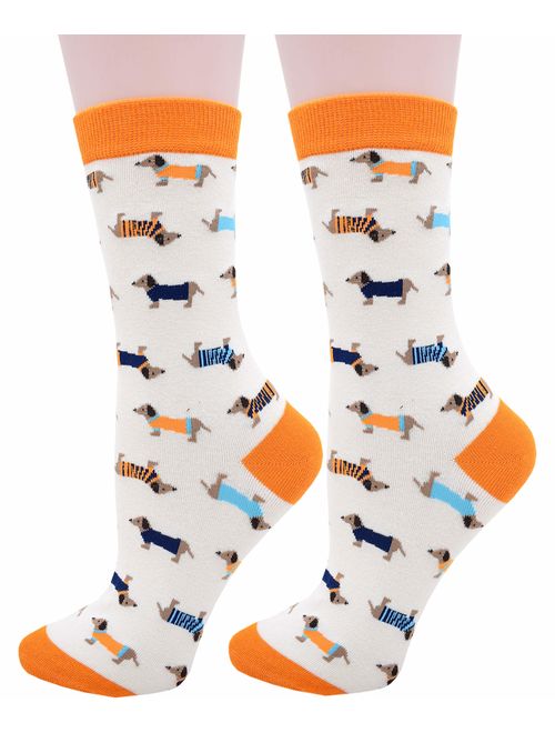 Carahere Women's Cute Animal Pattern Novelty Fun Cotton Crew Socks