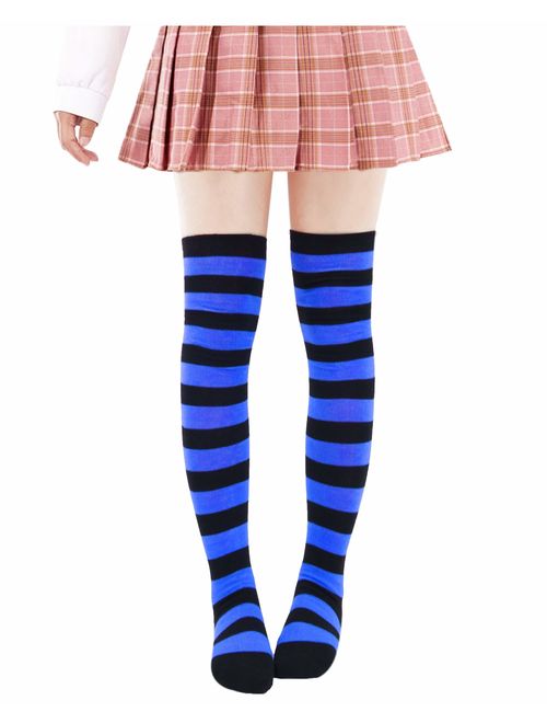 DAZCOS Striped Stockings Over Knee Thigh High Socks Anime Preppy Socks Multi color