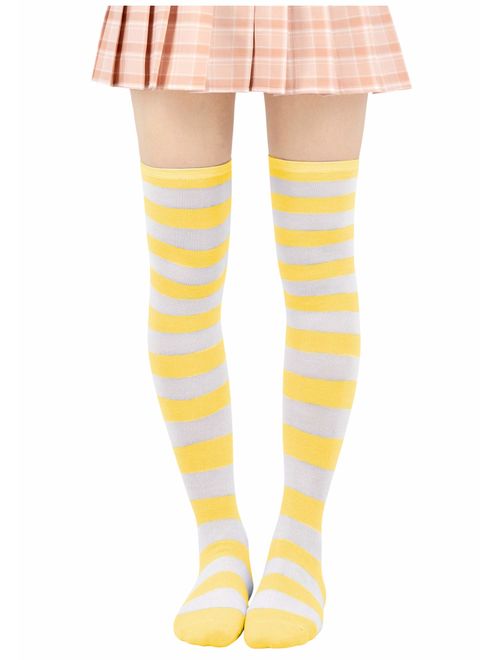 DAZCOS Striped Stockings Over Knee Thigh High Socks Anime Preppy Socks Multi color