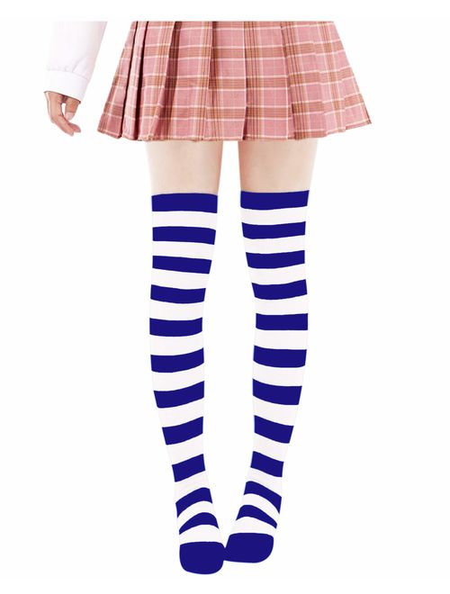 DAZCOS Striped Stockings Over Knee Thigh High Socks Anime Preppy Socks Multi color