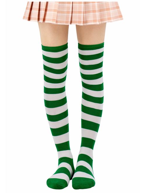 DAZCOS Striped Stockings Over Knee Thigh High Socks Anime Preppy Socks Multi color