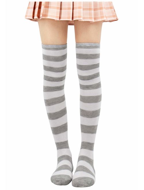 DAZCOS Striped Stockings Over Knee Thigh High Socks Anime Preppy Socks Multi color