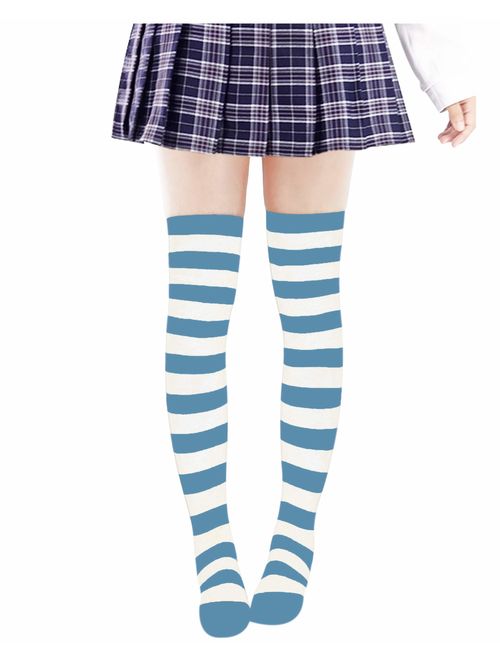 DAZCOS Striped Stockings Over Knee Thigh High Socks Anime Preppy Socks Multi color