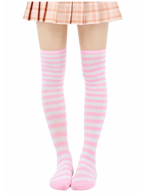 DAZCOS Striped Stockings Over Knee Thigh High Socks Anime Preppy Socks Multi color