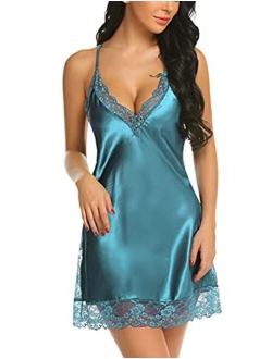 Women Lingerie Satin Lace Chemise Nightgown Sexy Full Slips Sleepwear