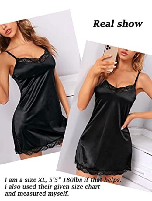 Avidlove Women Lingerie Satin Lace Chemise Nightgown Sexy Full Slips Sleepwear