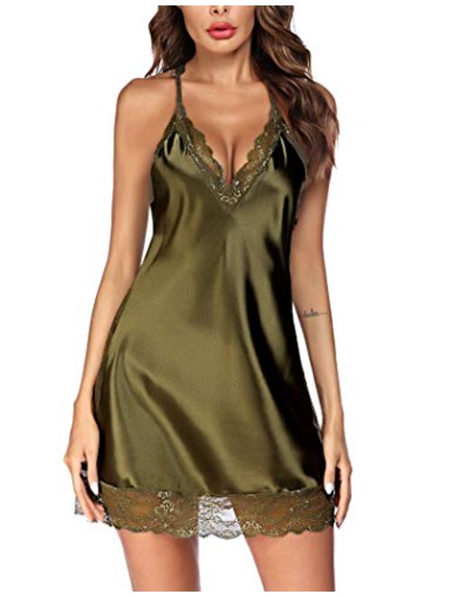 Avidlove Women Lingerie Satin Lace Chemise Nightgown Sexy Full Slips Sleepwear