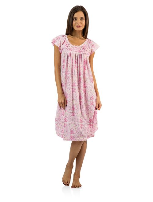 Casual Nights Women's Smocked Lace Short Sleeve Nightgown