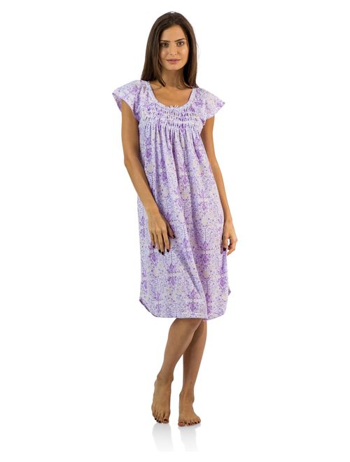 Casual Nights Women's Smocked Lace Short Sleeve Nightgown