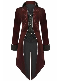 Medieval Steampunk Tailcoat Halloween Costumes for Men, Renaissance Pirate Vampire Gothic Jackets Vintage Warlock Frock Coat