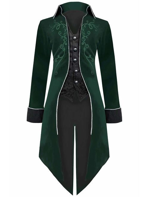 Medieval Steampunk Tailcoat Halloween Costumes for Men, Renaissance Pirate Vampire Gothic Jackets Vintage Warlock Frock Coat