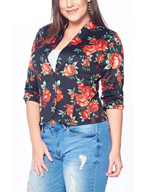 Bubble B Women's Floral Print Blazer 3/4 Sleeve Jackets S to 3X