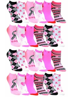 12 Pairs of Womens Breast Cancer Awareness Socks, Pink Ribbon Soft Sport Sock Bulk Pack Gift