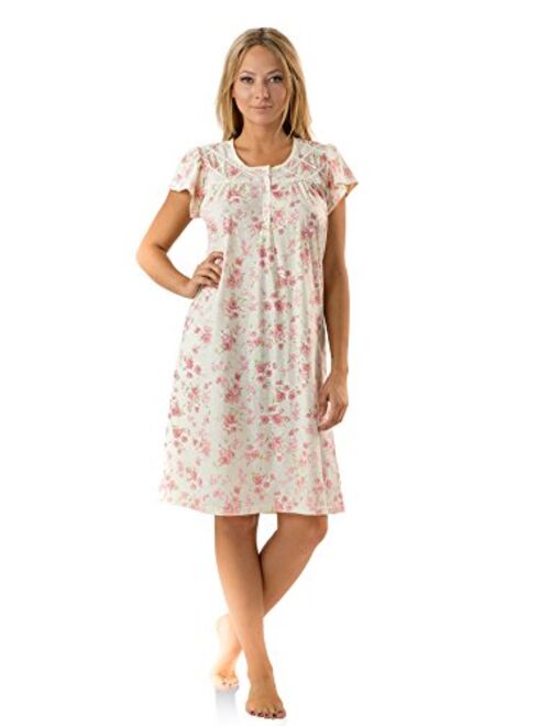 Casual Nights Women's Fancy Lace Flower Short Sleeve Nightgown