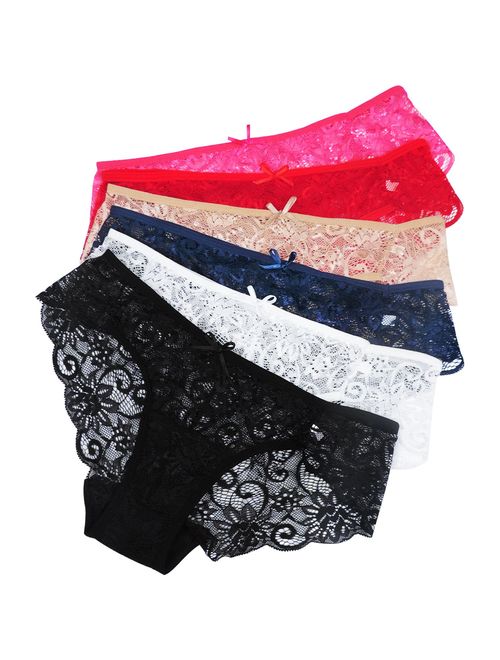 Sunm Boutique 6 Pack Womens Underwear Invisible Seamless Bikini Lace Underwear Half Back Coverage Panties